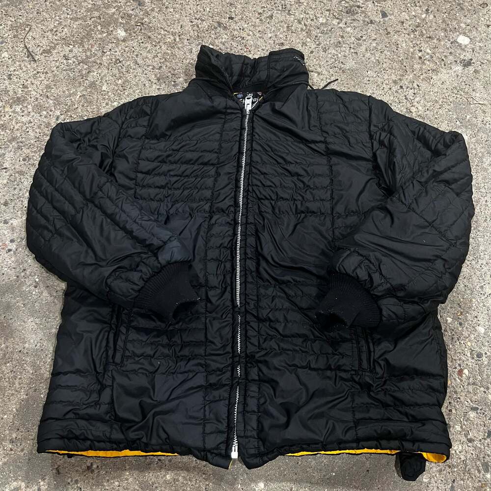 Stratojac Vintage Quilted Black Puffer Jacket with Yellow Lining